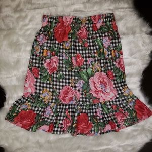 VINTAGE CHECKERED RUFFLED ROSE SKIRT